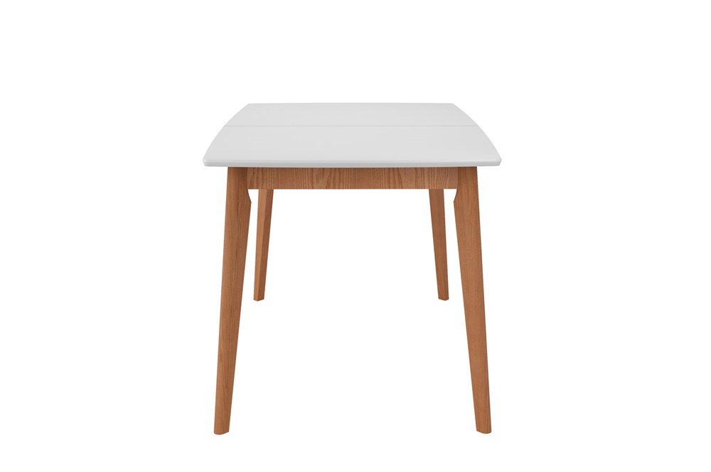 Прямоугольный раскладной стол в скандинавском стиле. Столешница МДФ, опоры из натурального дерева